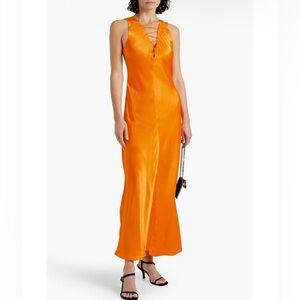 FRAME Lace-up satin-jacquard maxi dress NWT